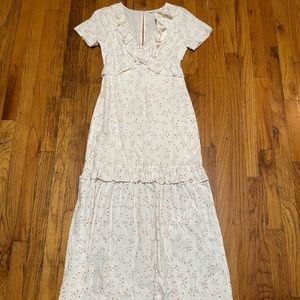 BCBG white maxi dress with floral details